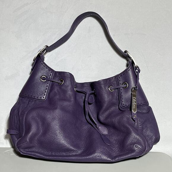 Cole Haan Pebbled Leather Handbag Purple Large Slouchy Hobo Shoulder Bag Purse - Picture 1 of 16